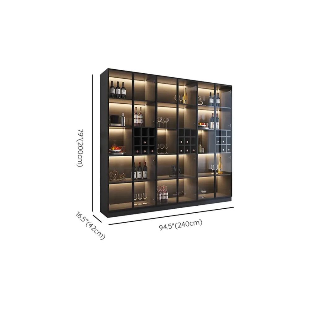 Minimalist Black Wooden Wine Rack Cabinet with Glass Door