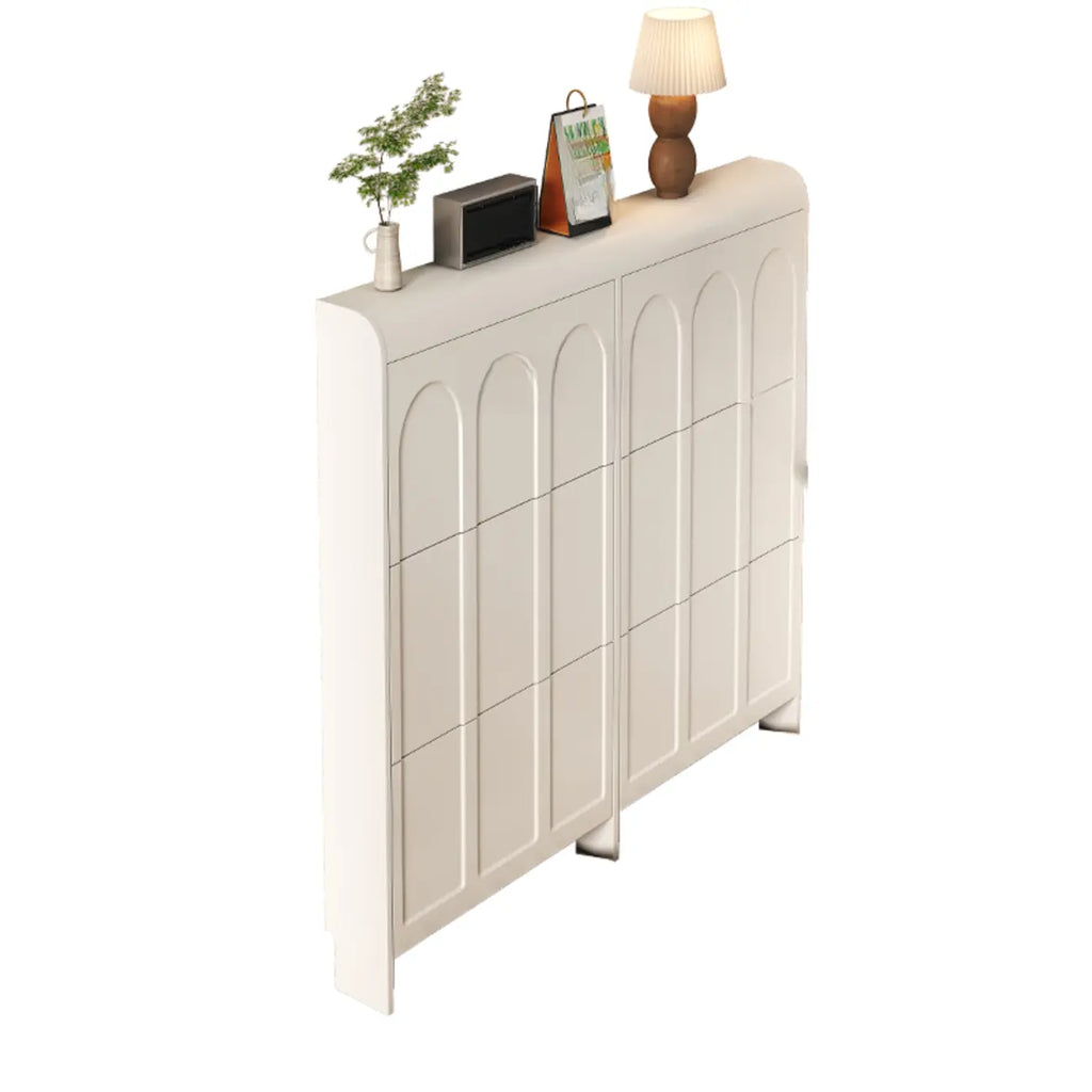 Slim Drop Front 3-Tier White Wood Shoe Storage Cabinet