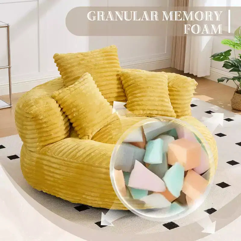 Καναπές Bean Bag για ενήλικες και παιδιά, υπερμεγέθης πολυθρόνα πουφ από κοτλέ ύφασμα με 3 μαξιλάρια και μπράτσα για το σαλόνι και την κρεβατοκάμαρα