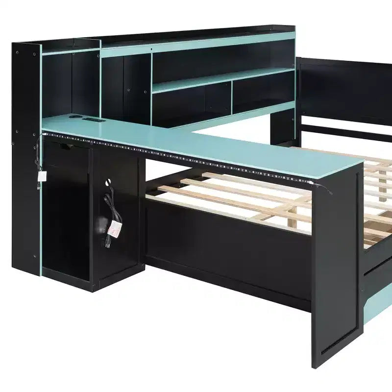 Gamer Hub Daybed με Γραφείο, Φώτα RGB, Σταθμό Φόρτισης, Συρτάρια Αποθήκευσης & Κεφαλάρι-Βιβλιοθήκη