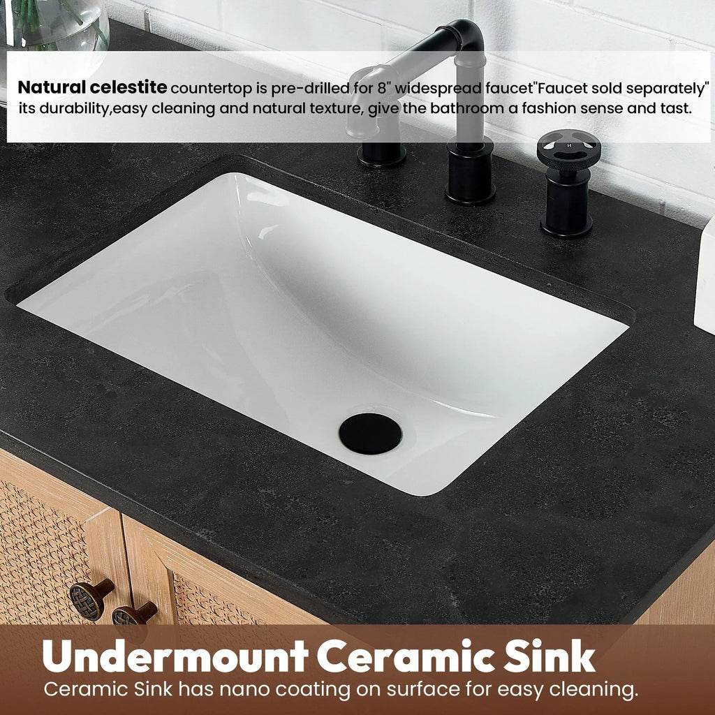 Hervas Bath Vanity with Natural Marble Top without Mirror