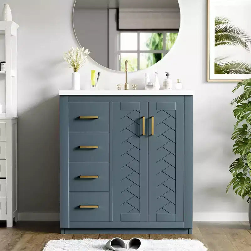 Έπιπλο μπάνιου 30 ιντσών με νιπτήρα, ντουλάπι & 3 συρτάρια – Μαύρο / Μπλε / Πράσινο / Λουλακί / Λευκό