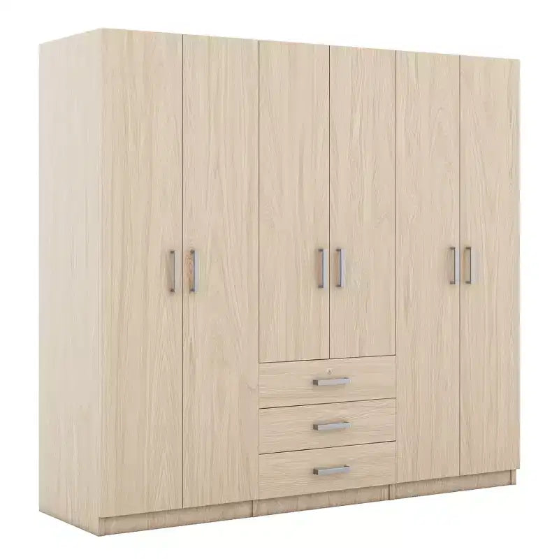 Ξύλινη ντουλάπα 6 φύλλων με συρτάρια για την κρεβατοκάμαρα