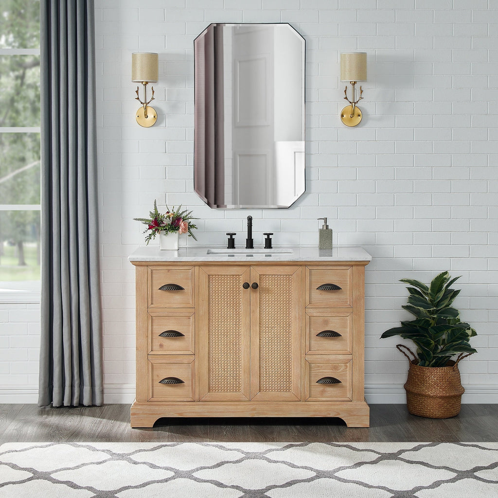 Hervas Bath Vanity with Natural Marble Top without Mirror