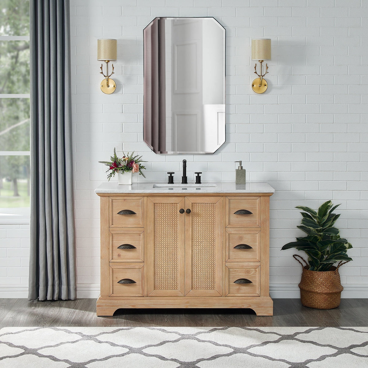 Hervas Bath Vanity with Natural Marble Top without Mirror