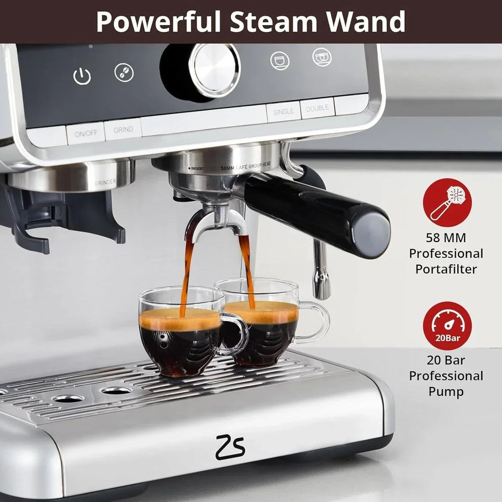 Espresso Coffee Maker, with Grinder, 2.8 L Water Tank