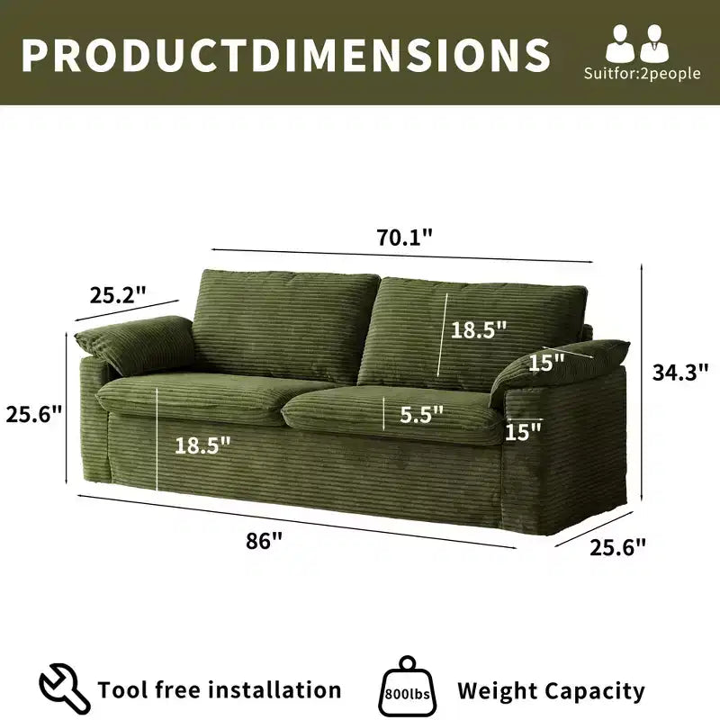Καναπές Dyonery 86 Cloud Loveseat, Βαθύ Κάθισμα & Μαξιλάρια Φαρδύς Μπράτσων, Στιβαρός Σκελετός, Εργονομικός Σχεδιασμός που Επιτρέπει την Αναπνοή του Υφάσματος