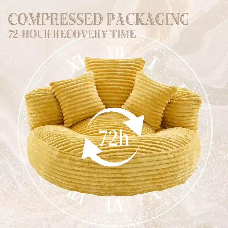 Καναπές Bean Bag για ενήλικες και παιδιά, υπερμεγέθης πολυθρόνα πουφ από κοτλέ ύφασμα με 3 μαξιλάρια και μπράτσα για το σαλόνι και την κρεβατοκάμαρα