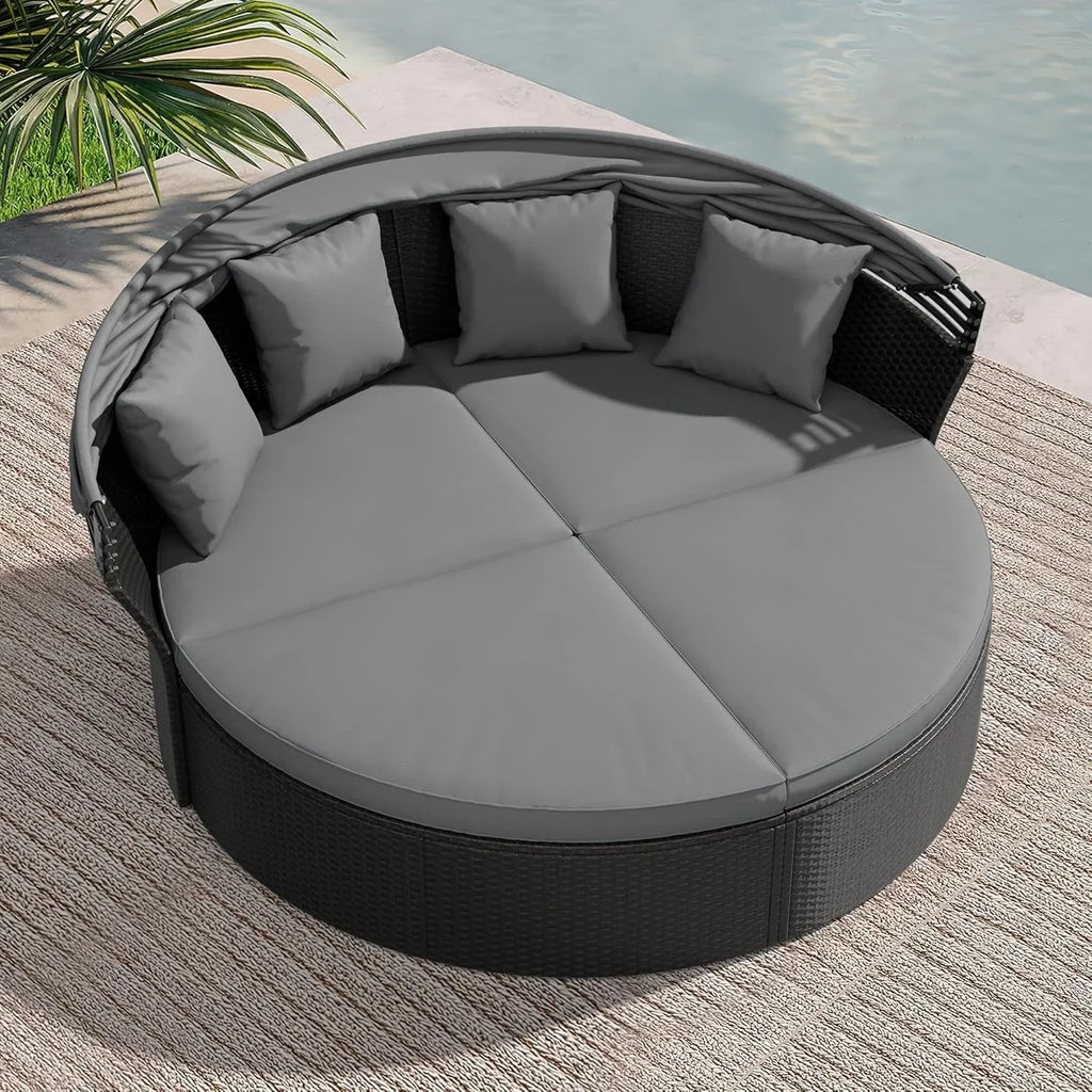 Nuon 4-Piece/5Piece Outdoor Patio Conversation Set Wicker Daybed Set with Canopy by Havenside Home
