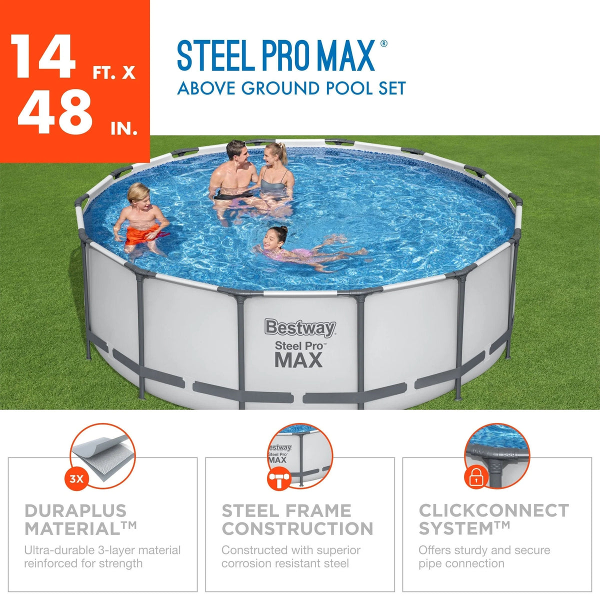 Στρογγυλή υπέργεια πισίνα Bestway Steel Pro MAX με αντλία και κάλυμμα