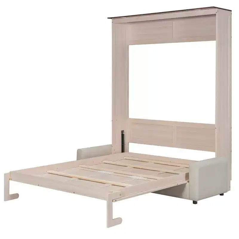 Επικλινές κρεβάτι Queen Size με καναπέ, ξύλινο ντουλάπι-κρεβάτι Queen με φωτισμό LED, πτυσσόμενο κρεβάτι τοίχου για ξενώνα, μπεζ
