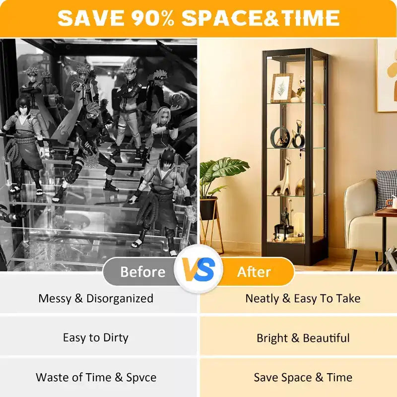 Βιτρίνα Προβολής Bekrvio 4 Επιπέδων με Κλειδαριά, Γυάλινη Βιτρίνα 63 Ιντσών με Πόρτα από Γυαλί Ασφαλείας και Ρυθμιζόμενα Ράφια