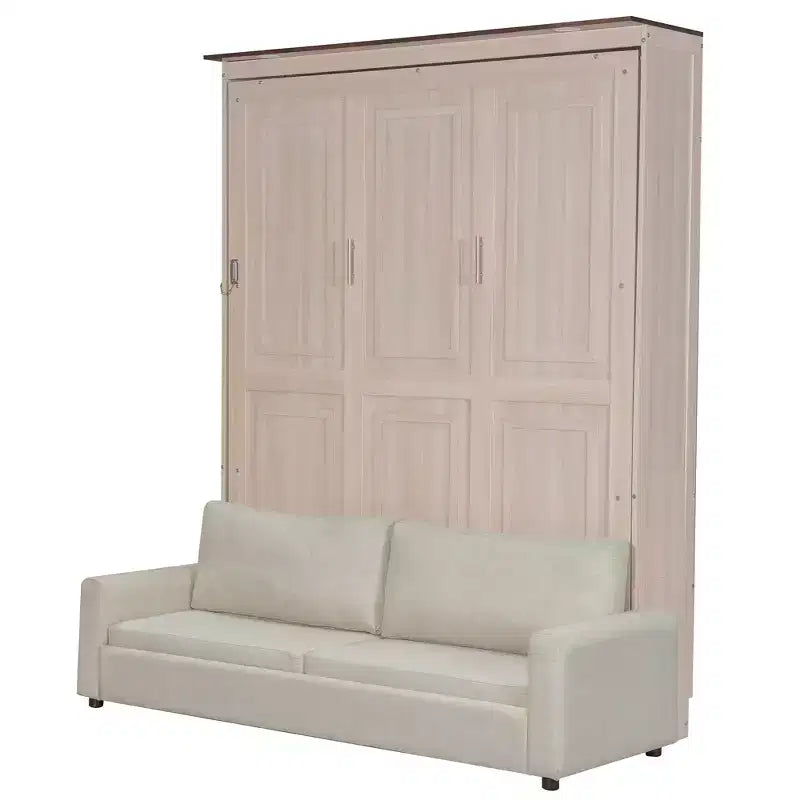 Επικλινές κρεβάτι Queen Size με καναπέ, ξύλινο ντουλάπι-κρεβάτι Queen με φωτισμό LED, πτυσσόμενο κρεβάτι τοίχου για ξενώνα, μπεζ