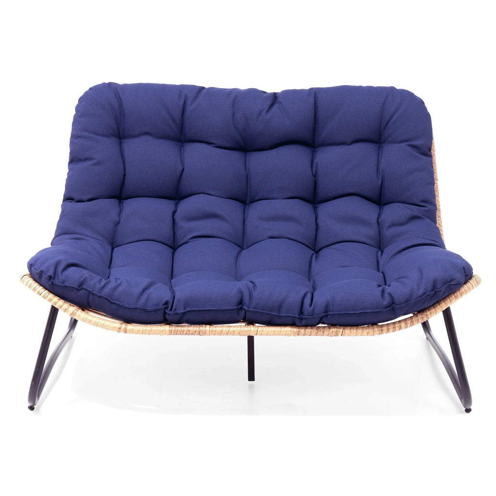 Διπλή πολυθρόνα Papasan Loveseat με μαξιλάρι, από ρατάν PE παντός καιρού και μεταλλικό σκελετό για εσωτερικούς και εξωτερικούς χώρους