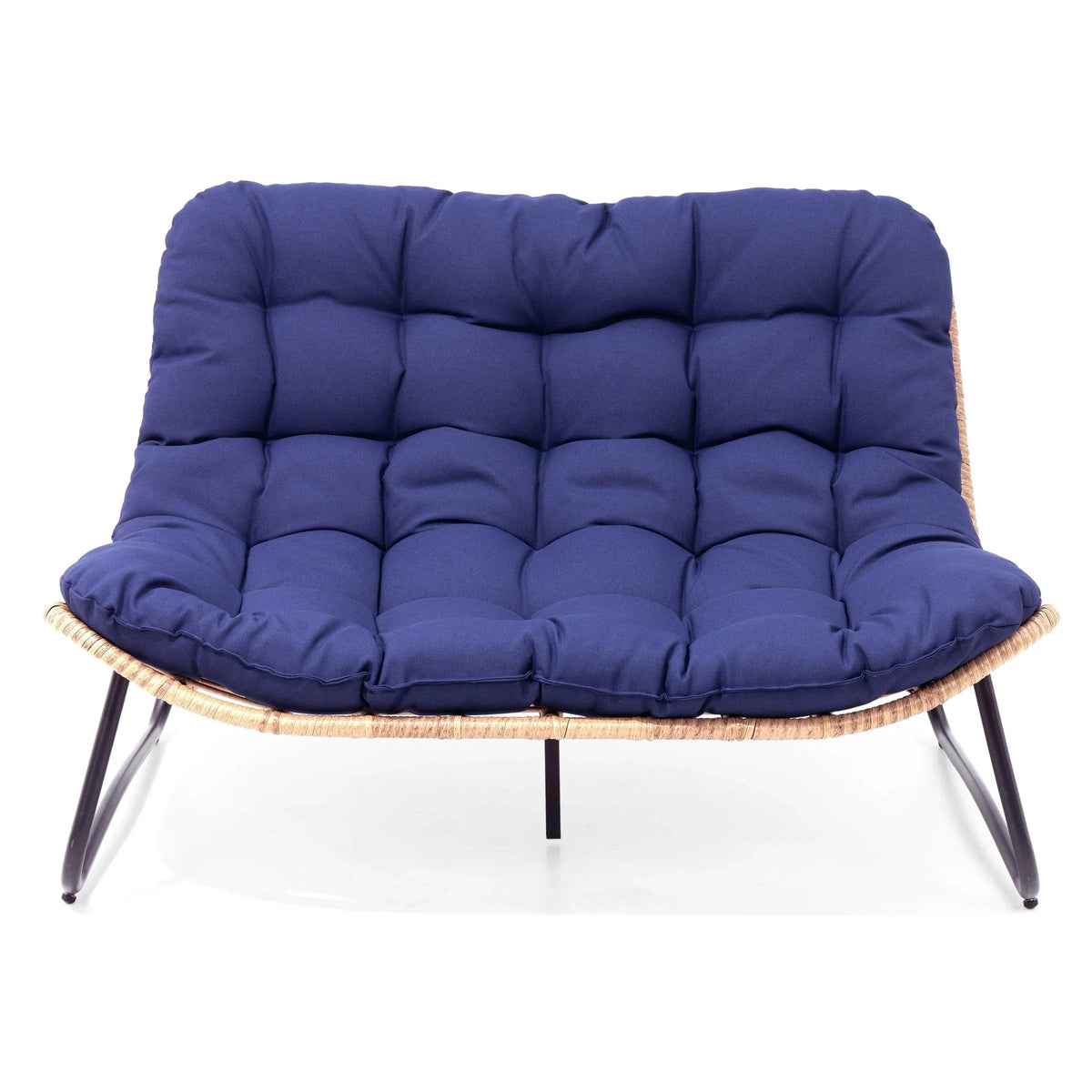 Διπλή πολυθρόνα Papasan Loveseat με μαξιλάρι, από ρατάν PE παντός καιρού και μεταλλικό σκελετό για εσωτερικούς και εξωτερικούς χώρους