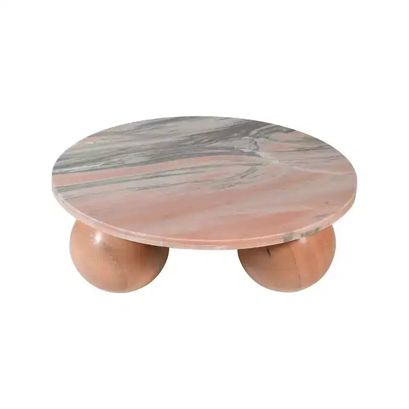 Round Marble Coffee Table with Sphere Legs, Multicolor, Seats 4â€?