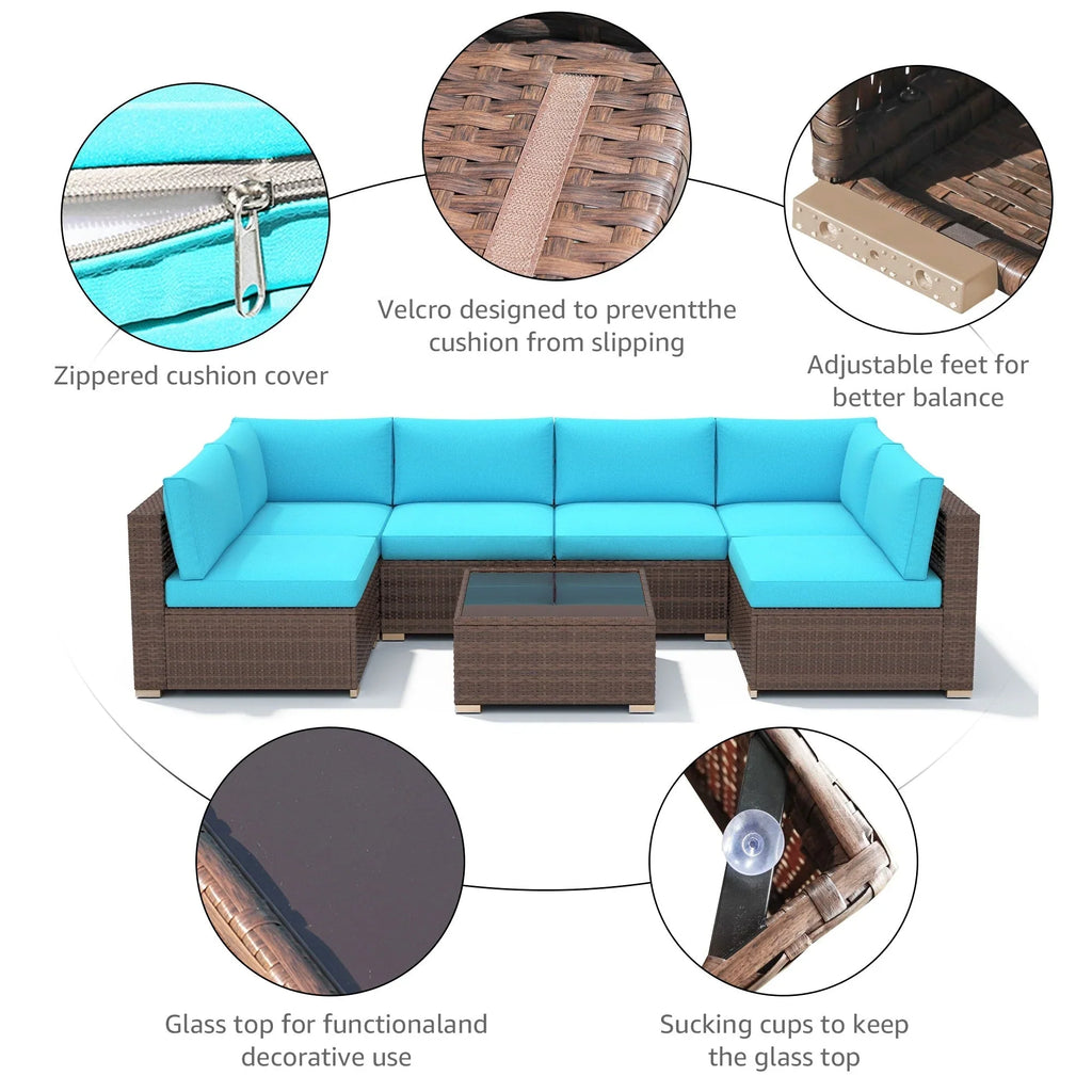 Wicker/ Steel 7-piece Outdoor Cushioned Sectional Sofa Set