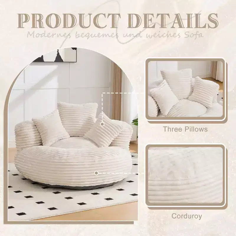 Καναπές Bean Bag για ενήλικες και παιδιά, υπερμεγέθης πολυθρόνα πουφ από κοτλέ ύφασμα με 3 μαξιλάρια και μπράτσα για το σαλόνι και την κρεβατοκάμαρα