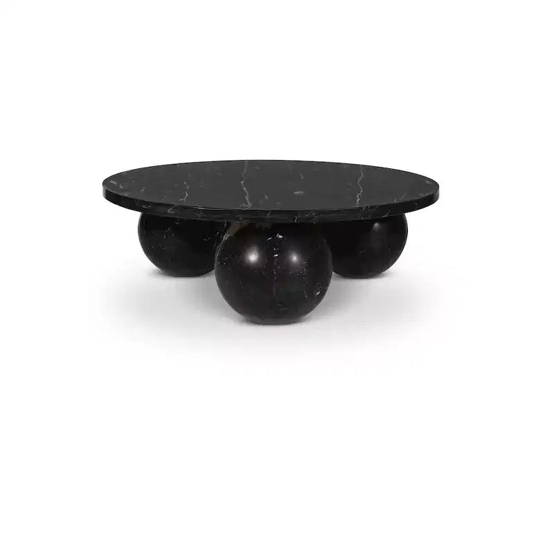 Round Marble Coffee Table with Sphere Legs, Multicolor, Seats 4â€?