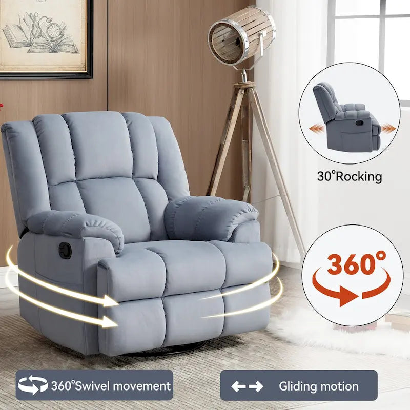 Green Oversized Manual Recliner with Swivel, Rocking, and Fabric Upholstery