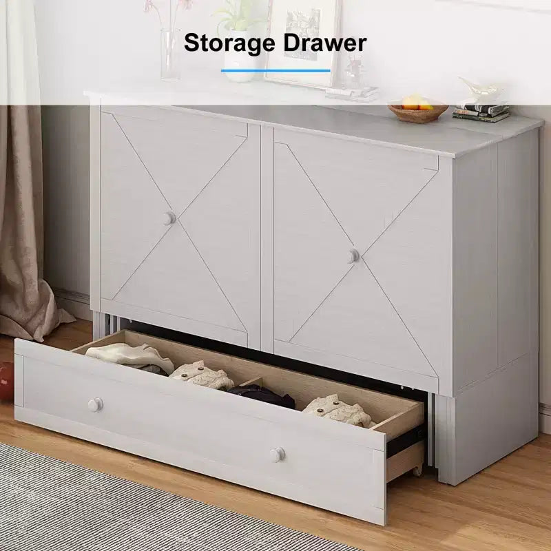 Mjkone Murphy Bed Queen, Αναδιπλούμενο κρεβάτι-ντουλάπι Cube με σταθμό φόρτισης & αποθηκευτικό χώρο