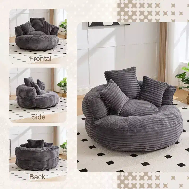 Καναπές Bean Bag για ενήλικες και παιδιά, υπερμεγέθης πολυθρόνα πουφ από κοτλέ ύφασμα με 3 μαξιλάρια και μπράτσα για το σαλόνι και την κρεβατοκάμαρα