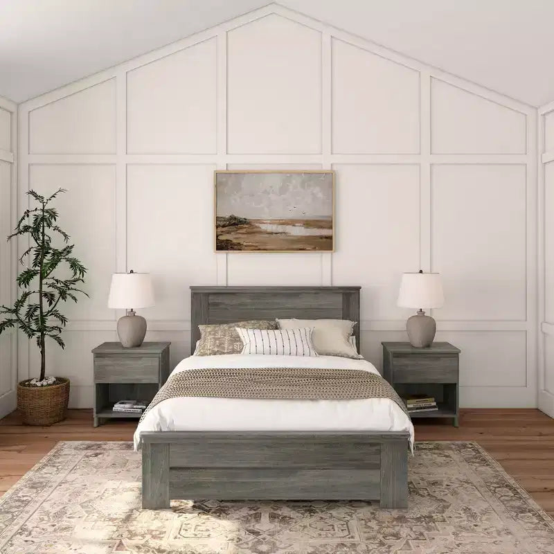 Κρεβάτι Plank+Beam Farmhouse διπλό (Full Size) με κεφαλάρι, πλατφόρμα από μασίφ ξύλο