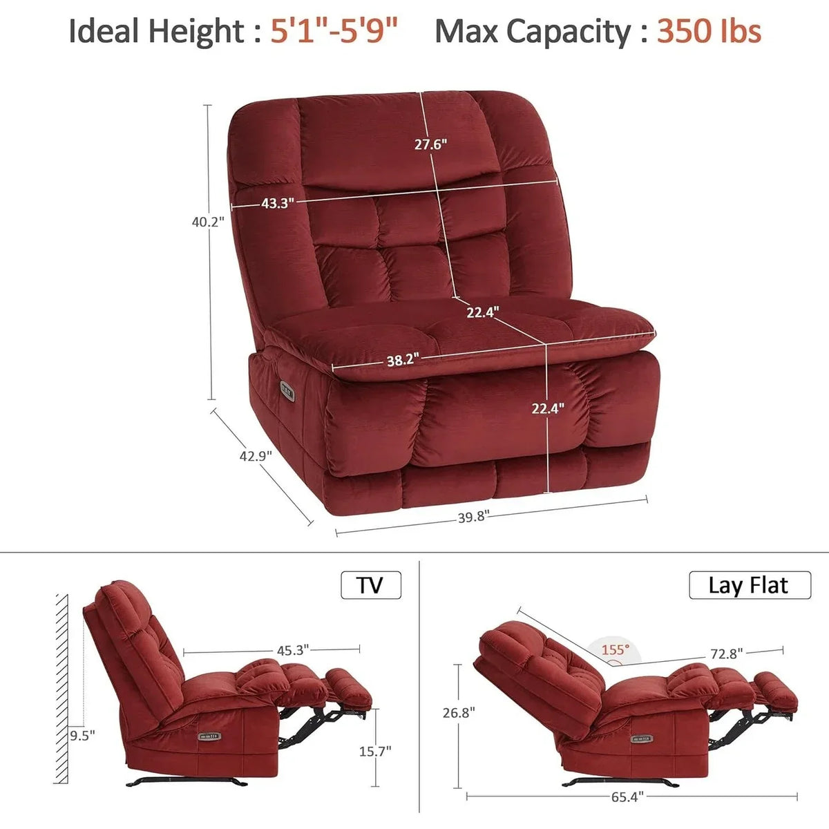 Πολυθρόνα relax MCombo υπερμεγέθης με διπλό μοτέρ χωρίς μπράτσα, ηλεκτρική πολυθρόνα λικνιζόμενη Zeroarms ιδανική για το σαλόνι, υφασμάτινη PR607