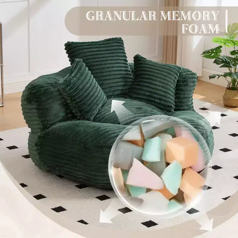 Καναπές Bean Bag για ενήλικες και παιδιά, υπερμεγέθης πολυθρόνα πουφ από κοτλέ ύφασμα με 3 μαξιλάρια και μπράτσα για το σαλόνι και την κρεβατοκάμαρα