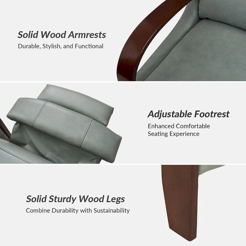 Alex Mid-century Modern Cigar Genuine Leather Manual Recliner with Wooden Curved Arms
