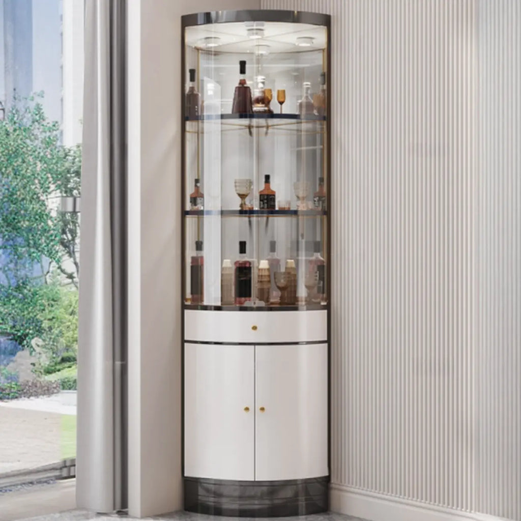 Multiple Levels Glass and Metal Shelf Storage Display Corner Wine Cabinet