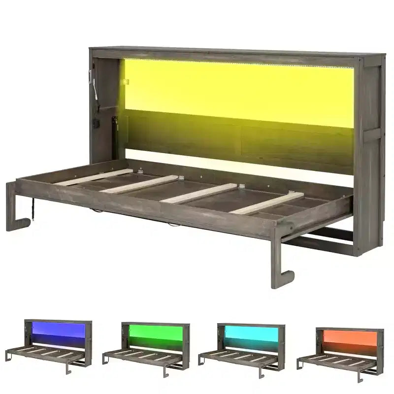 Επικλινές κρεβάτι (Murphy bed) μεγέθους Twin με φως LED, που αναδιπλώνεται σε ντουλάπι, κρυφό επιτοίχιο κρεβάτι για ξενώνα