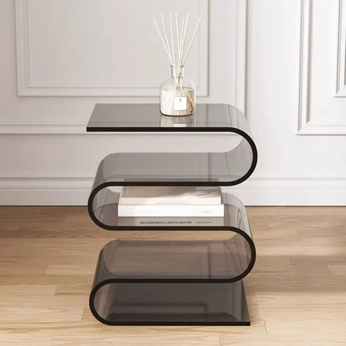 Contemporary Acrylic S-Shaped Side Table with Storage