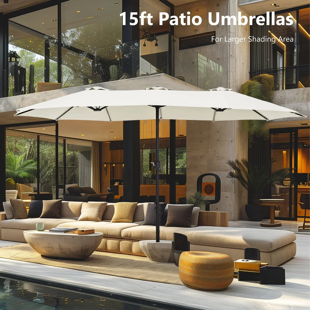 MAISON ARTS Διπλή Ομπρέλα Πατιού 15ft (4,5μ) Διπλής Όψης Πολύ Μεγάλη με Συμπεριλαμβανόμενη Βάση