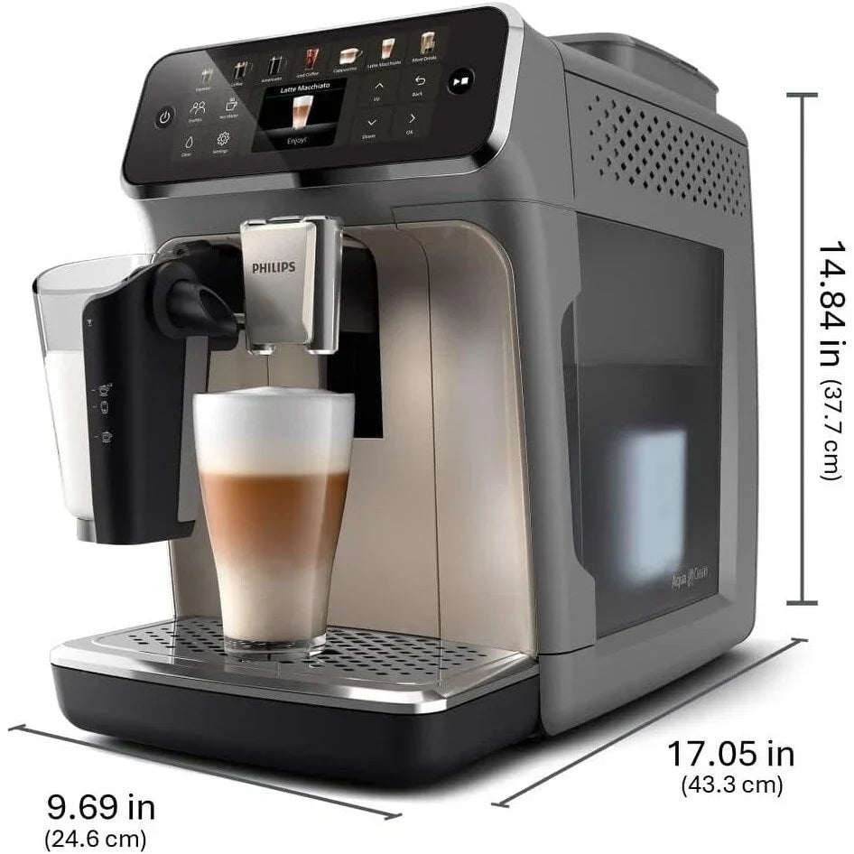 Premium Μηχανή Espresso, 12 Ζεστά/Κρύα Ροφήματα, Σύστημα LatteGo, Κεραμικός Μύλος, Μαύρο Χρώμιο