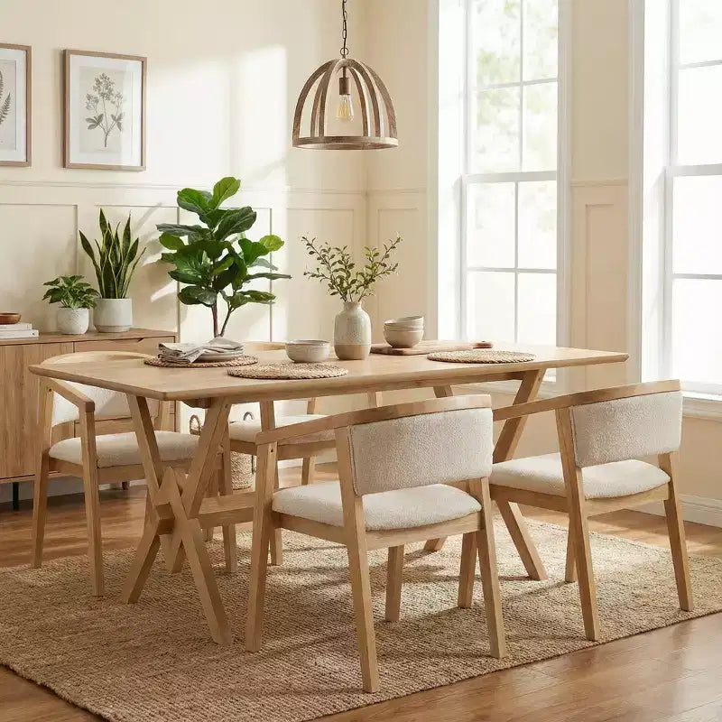 Σετ τραπεζαρίας 5 τεμαχίων Christopher Knight Home Simon, μοντέρνου στυλ μέσων του αιώνα, από ξύλο καουτσουκόδεντρου με καρέκλες επενδυμένες με ύφασμα μπουκλέ