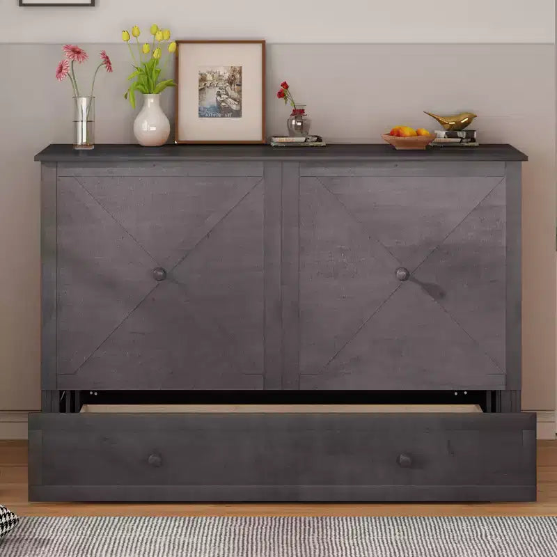 Mjkone Murphy Bed Queen, Αναδιπλούμενο κρεβάτι-ντουλάπι Cube με σταθμό φόρτισης & αποθηκευτικό χώρο