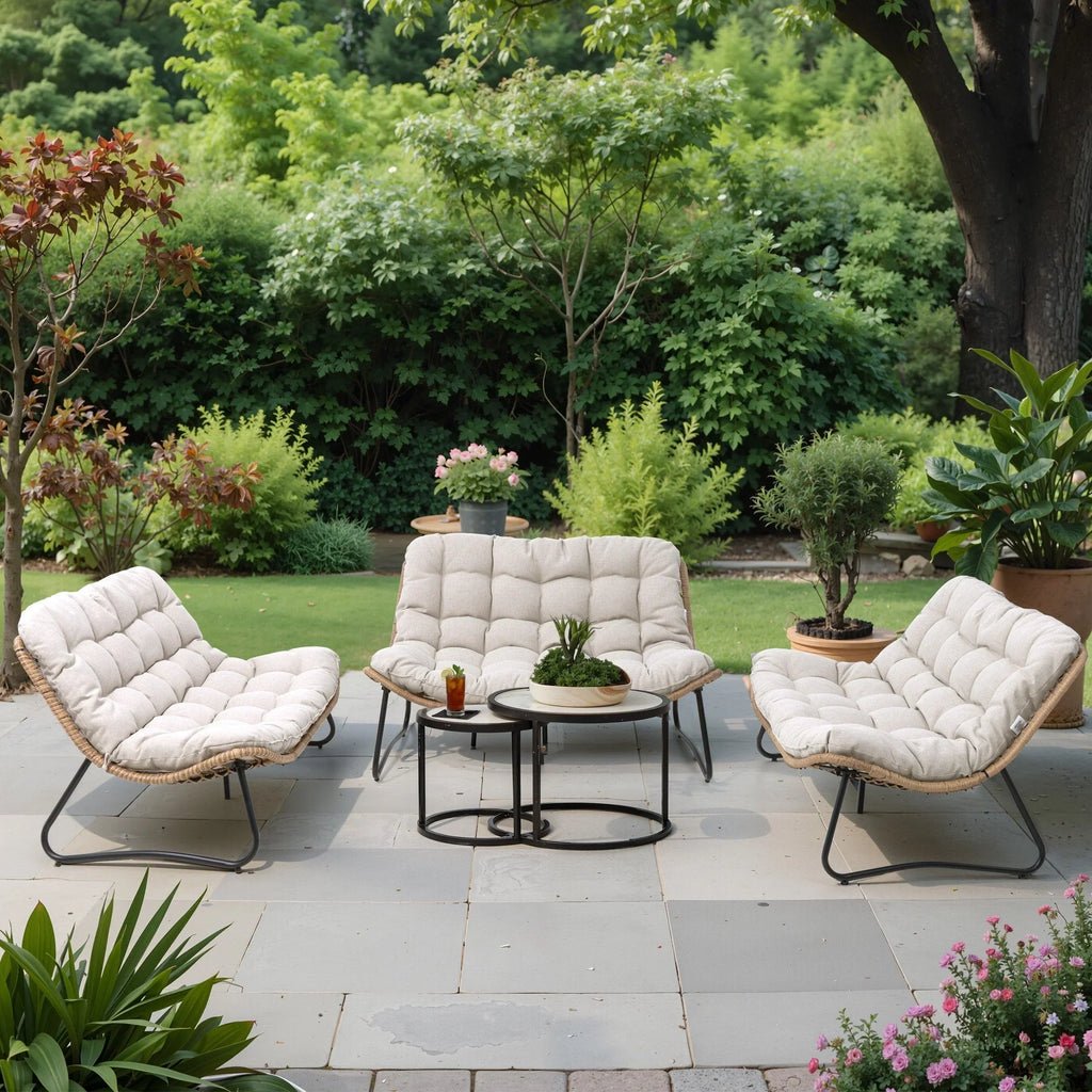 Διπλή πολυθρόνα Papasan Loveseat με μαξιλάρι, από ρατάν PE παντός καιρού και μεταλλικό σκελετό για εσωτερικούς και εξωτερικούς χώρους