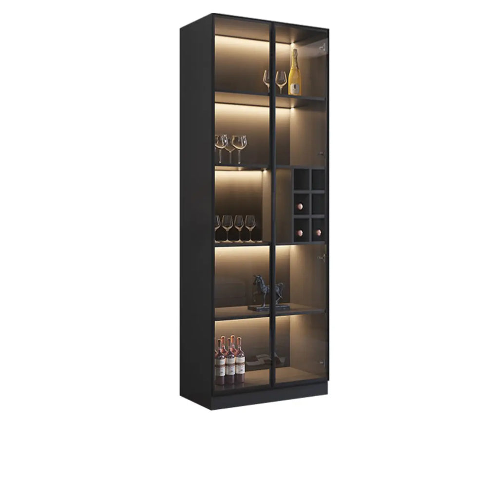 Minimalist Black Wooden Wine Rack Cabinet with Glass Door