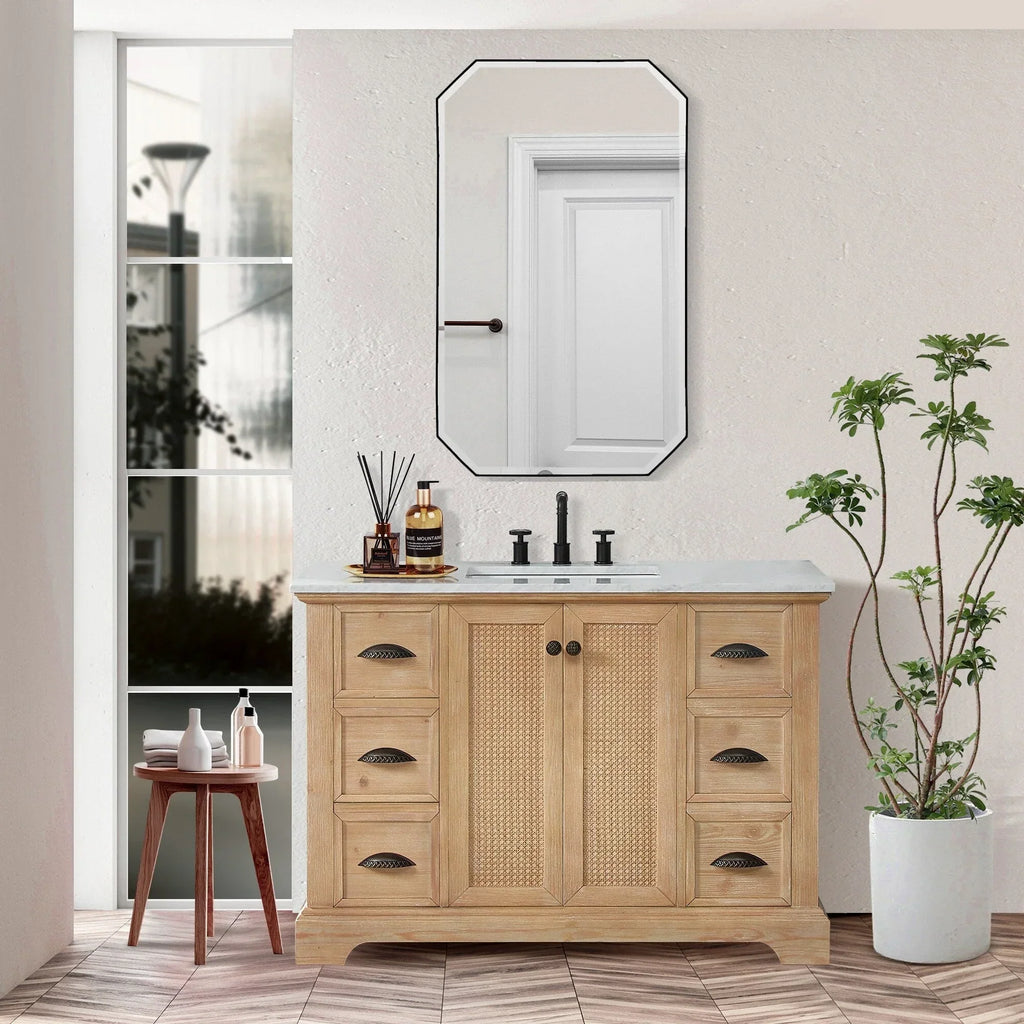 Hervas Bath Vanity with Natural Marble Top without Mirror