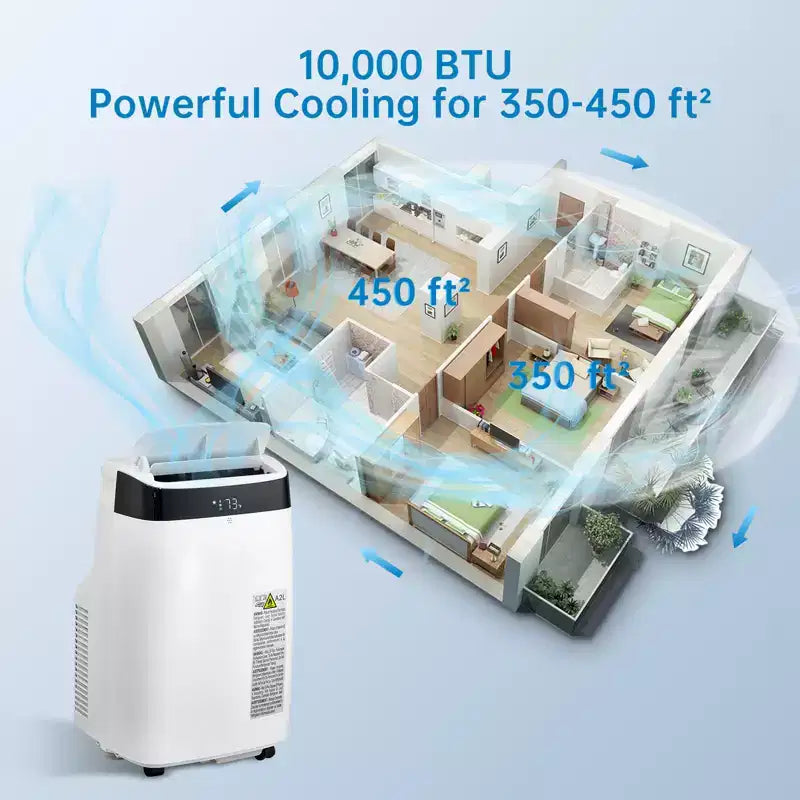 Φορητό κλιματιστικό 10000 BTU, οικιακό κλιματιστικό με τηλεχειριστήριο για δωμάτια έως 42 τ.μ., λειτουργίες 3 σε 1 / χρονοδιακόπτης 24 ωρών / ροδάκια μεταφοράς