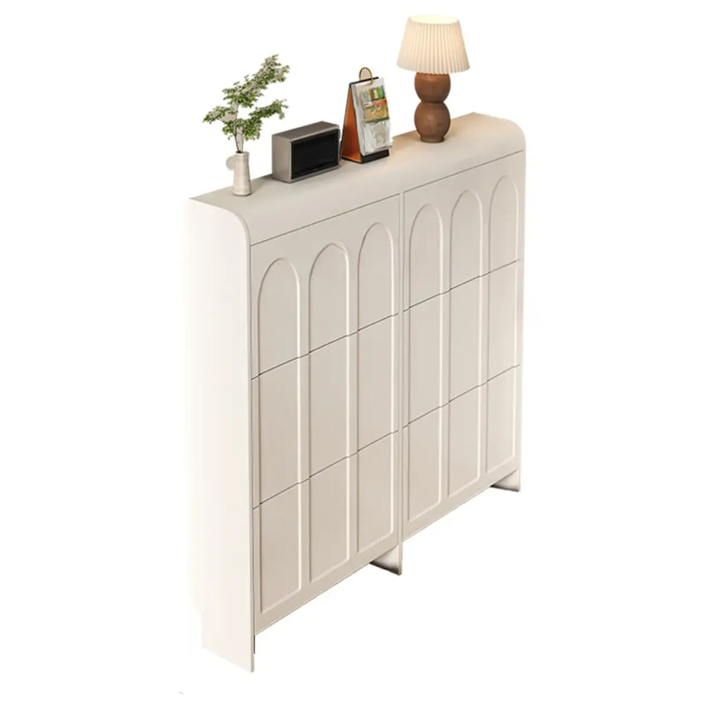Slim Drop Front 3-Tier White Wood Shoe Storage Cabinet