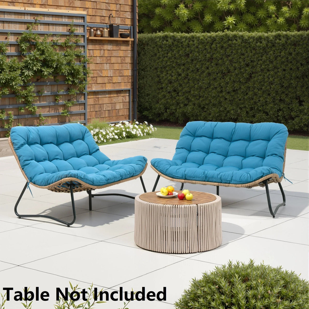 Διπλή πολυθρόνα Papasan Loveseat με μαξιλάρι, από ρατάν PE παντός καιρού και μεταλλικό σκελετό για εσωτερικούς και εξωτερικούς χώρους