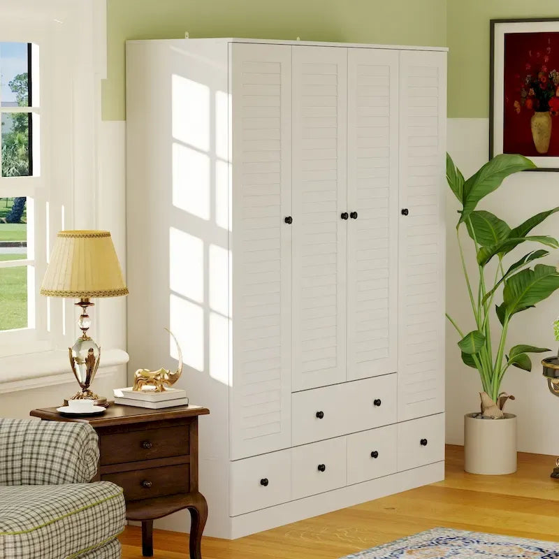 Wardrobe Armoire Closet 59W Large Freestanding Wardrobe Cabinet White