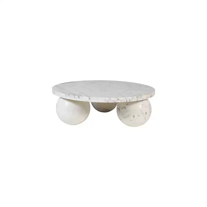 Round Marble Coffee Table with Sphere Legs, Multicolor, Seats 4â€?