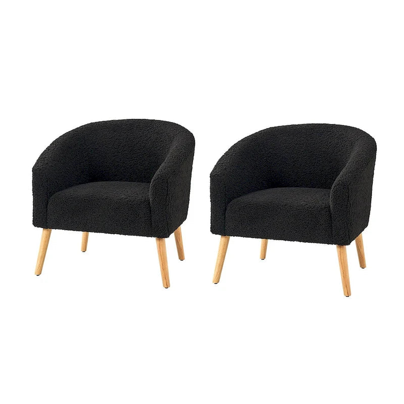 Πολυθρόνα Sheila Modern 30 W από μπουκλέ ύφασμα με πόδια από μασίφ ξύλο, σετ των 2 από την HULALA HOME