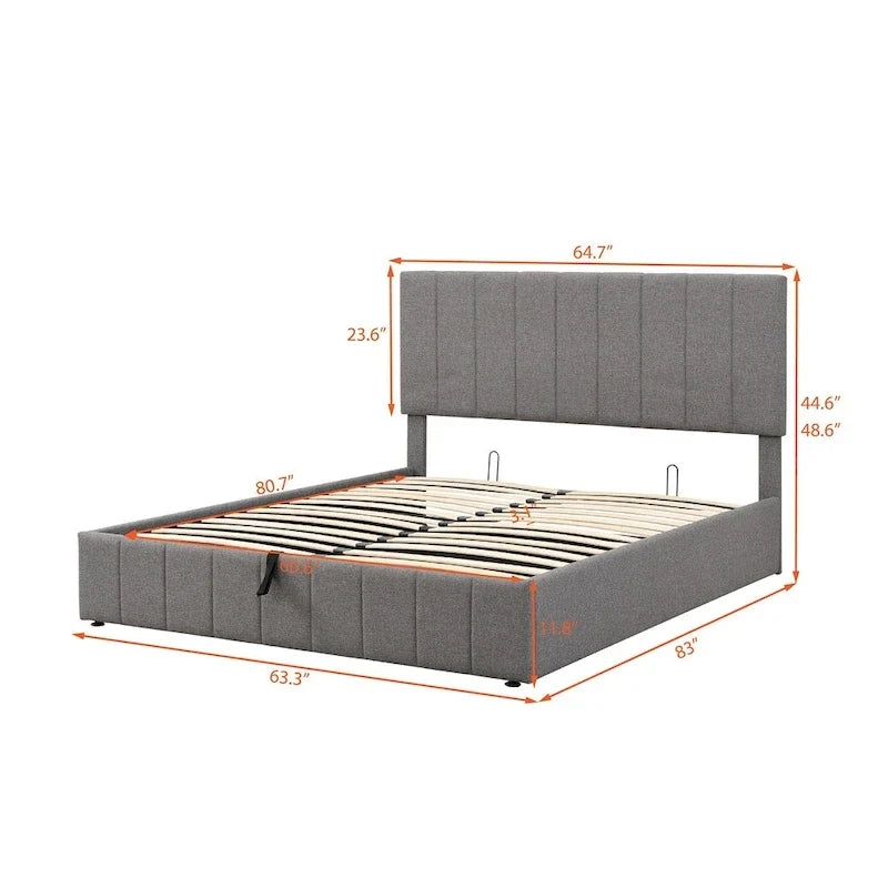 Queen size Upholstered Platform bed with a Hydraulic Storage System - Beige