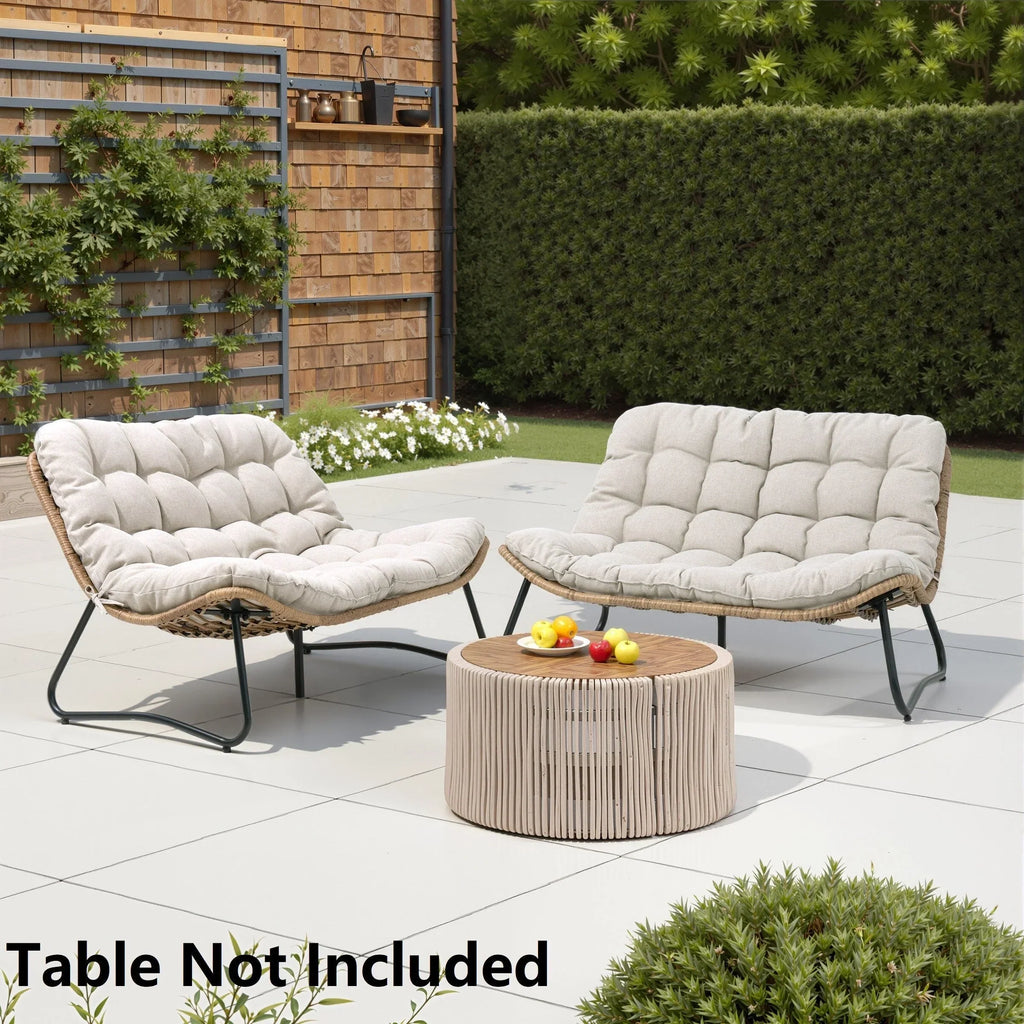 Διπλή πολυθρόνα Papasan Loveseat με μαξιλάρι, από ρατάν PE παντός καιρού και μεταλλικό σκελετό για εσωτερικούς και εξωτερικούς χώρους