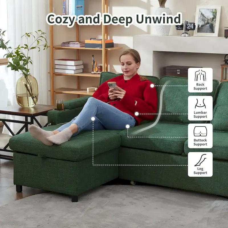 80 L-Shaped Sofa Couch Bed, Sofa Sleeper with Pull Out Bed, Reversible Sleeper Sofa Bed