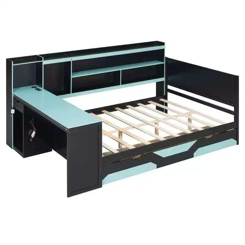 Gamer Hub Daybed με Γραφείο, Φώτα RGB, Σταθμό Φόρτισης, Συρτάρια Αποθήκευσης & Κεφαλάρι-Βιβλιοθήκη